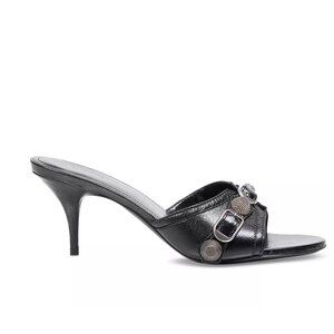 BALENCIAGA Cagole Studded Leather Mules Sz 37 Black - Brand New